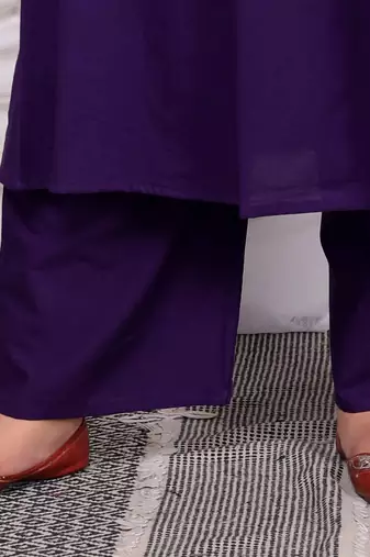  womens plus size purple embroidered sweetheart neck & accordion pleated solid a-line kurta and palazzo set
