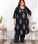  womens plus size cotton gota patti black floral printed straight kurta palazzo set