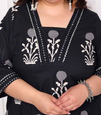  womens plus size cotton gota patti black floral printed straight kurta palazzo set 3