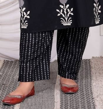  womens plus size cotton gota patti black floral printed straight kurta palazzo set 4