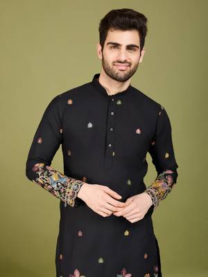 black cotton thread & sequins embroidered kurta 3