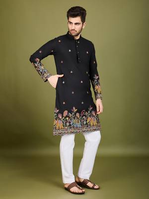 black cotton thread & sequins embroidered kurta 4
