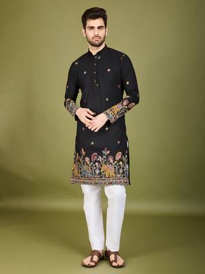 black cotton thread & sequins embroidered kurta 5