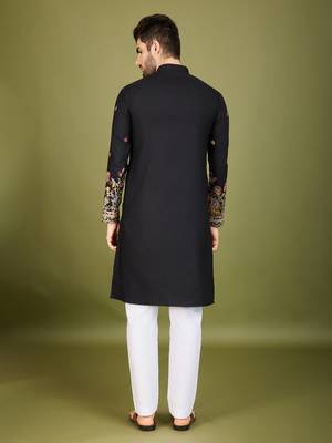 black cotton thread & sequins embroidered kurta 6