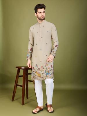 Ivery cotton thread & sequins embroidered work wedding ceremony festival marriage party wear straight kurta 1
