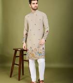 Ivery cotton thread & sequins embroidered work wedding ceremony festival marriage party wear straight kurta