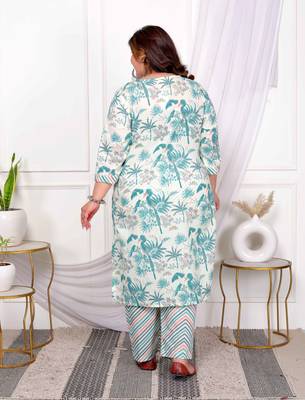  womens plus size cotton light green scenic birds and leaf floral printed straight pakistani style suit set 2