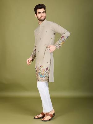 Ivery cotton thread & sequins embroidered work wedding ceremony festival marriage party wear straight kurta 3