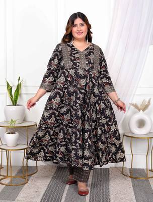  womens plus size yoke embroidery multi anarkali kurta and palazzo set 1