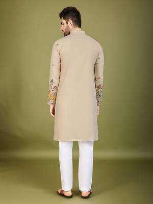 Ivery cotton thread & sequins embroidered work wedding ceremony festival marriage party wear straight kurta 5