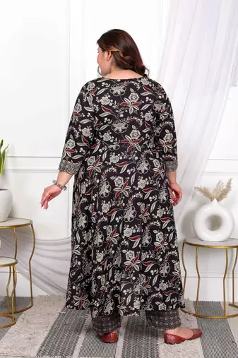  womens plus size yoke embroidery multi anarkali kurta and palazzo set