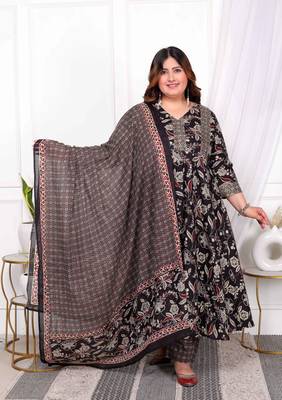  women plus size embroidered multi anarkali kurta with palazzo and dupatta set 1