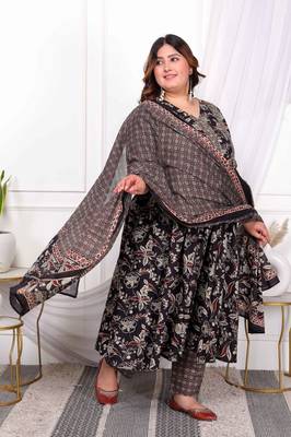  women plus size embroidered multi anarkali kurta with palazzo and dupatta set 4