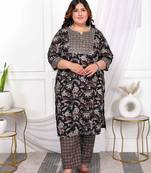  womens plus size multi colour floral printed zari embroidery yoke design kurta with palazzo