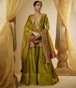 Olive green chanderi silk sharara set