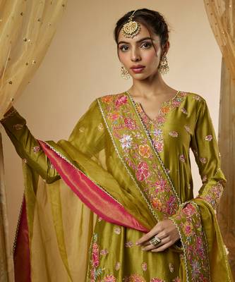 Olive green chanderi silk sharara set 2