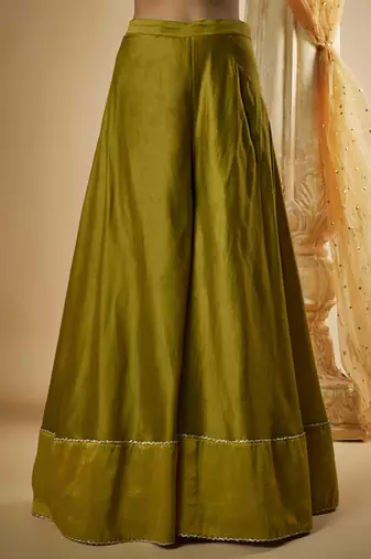 Olive green chanderi silk sharara set
