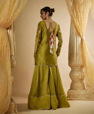 Olive green chanderi silk sharara set 4