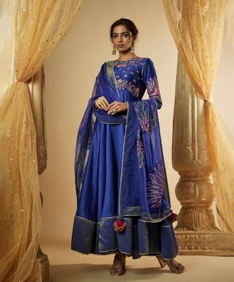 Ink blue chanderi silk anarkali 1