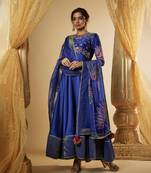Ink blue chanderi silk anarkali