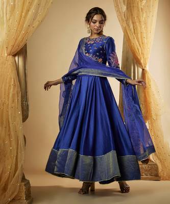 Ink blue chanderi silk anarkali 2