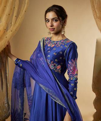Ink blue chanderi silk anarkali 4