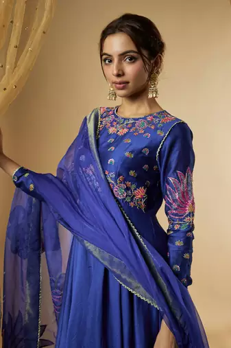 Ink blue chanderi silk anarkali
