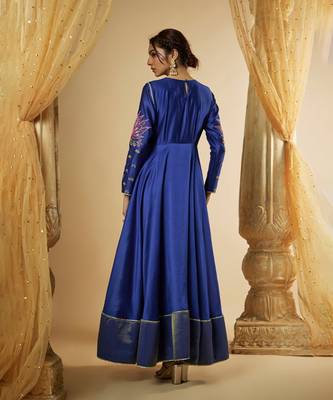 Ink blue chanderi silk anarkali 5