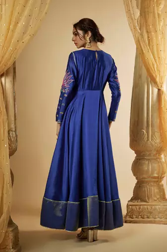 Ink blue chanderi silk anarkali