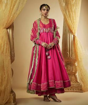 Pink chanderi silk anarkali 1