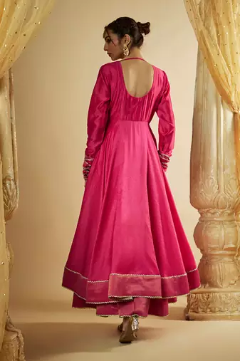 Pink chanderi silk anarkali