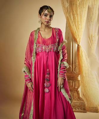 Pink chanderi silk anarkali 4