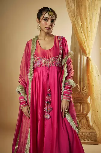 Pink chanderi silk anarkali