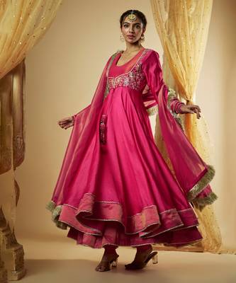 Pink chanderi silk anarkali 5