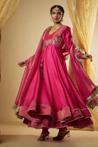 Pink chanderi silk anarkali