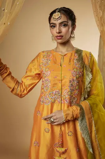 Light orange chanderi silk kurta set