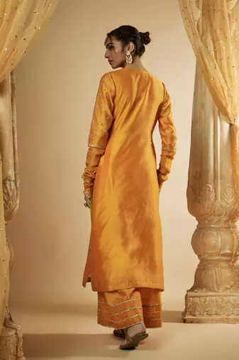 Light orange chanderi silk kurta set