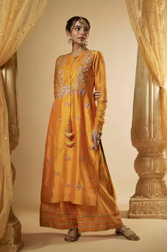 Light orange chanderi silk kurta set