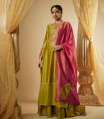 Olive green chanderi silk sharara set