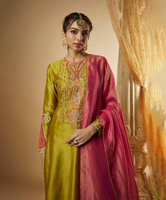 Olive green chanderi silk sharara set 2