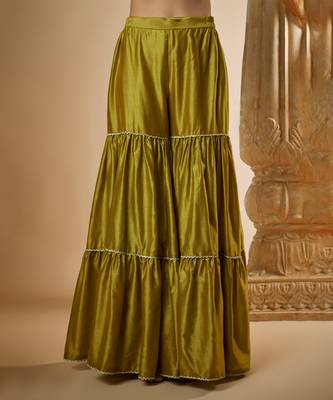 Olive green chanderi silk sharara set 3