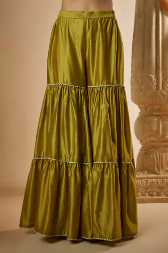 Olive green chanderi silk sharara set