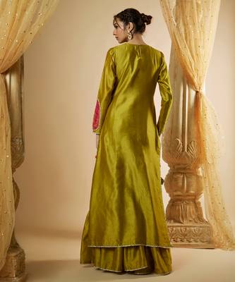 Olive green chanderi silk sharara set 4