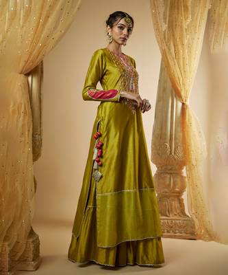 Olive green chanderi silk sharara set 5