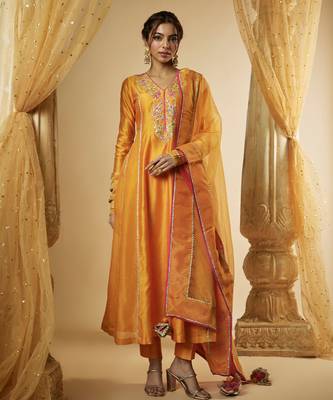 Light orange chanderi silk anarkali 1