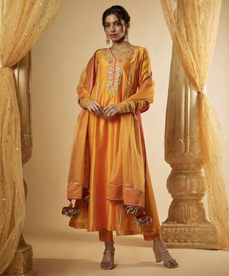 Light orange chanderi silk anarkali 5