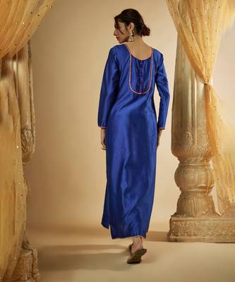 Ink blue chanderi silk kurta set 2