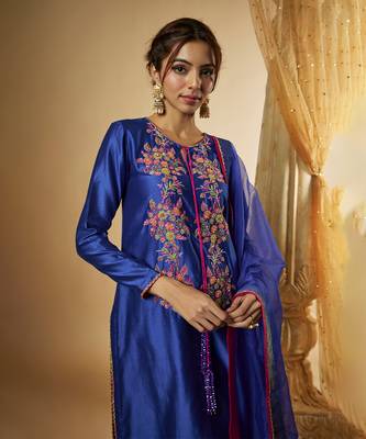 Ink blue chanderi silk kurta set 3