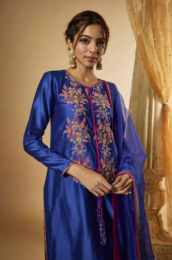Ink blue chanderi silk kurta set