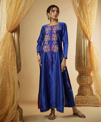 Ink blue chanderi silk kurta set 4